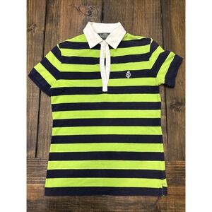 Lauren Ralph Lauren Active Womens PXS Navy Green Striped Short Sleeve Polo Shirt